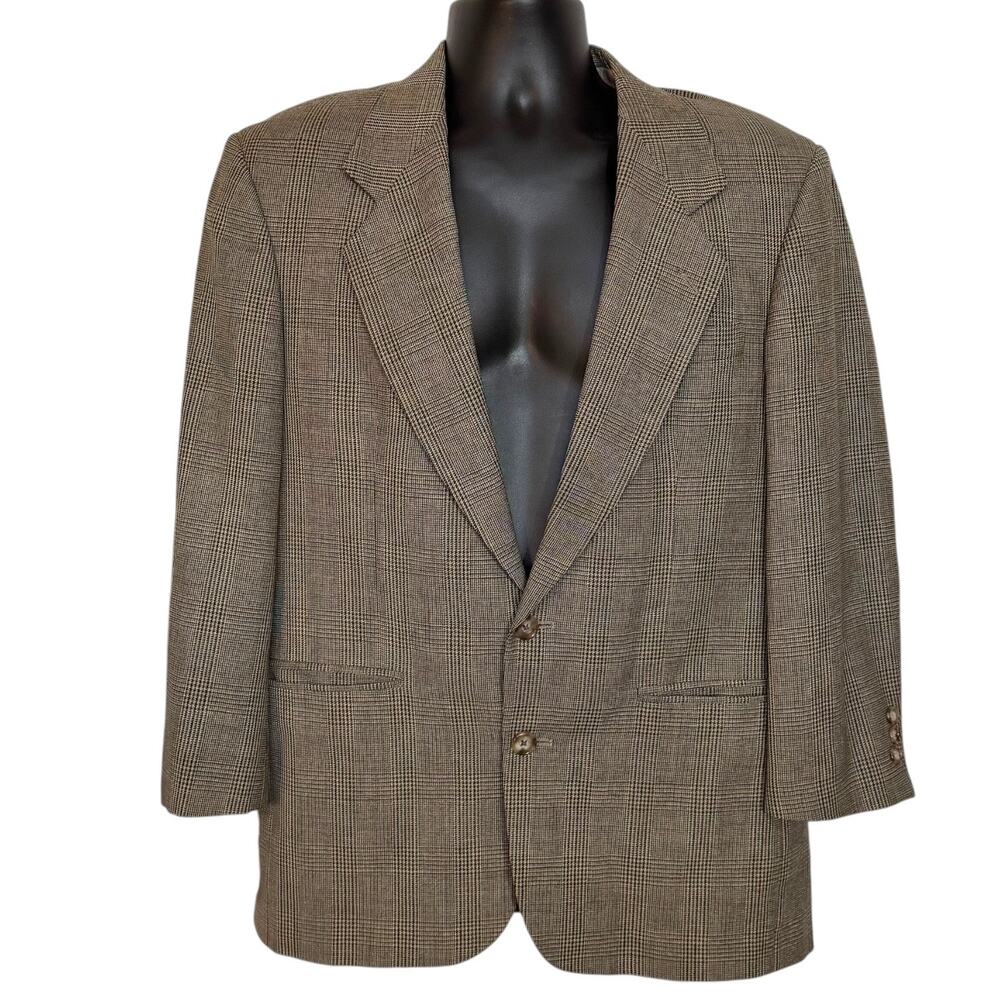 VTG 90s Oscar de la Renta Men 40S Brown Glen Plaid Blazer Sport Coat Academia